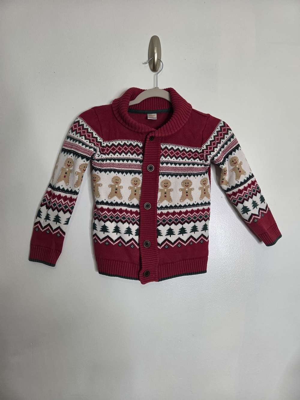 Gymboree Size 6 Christmas Gingerbread Fair Isle Shawl Cardigan Sweater Red Knit